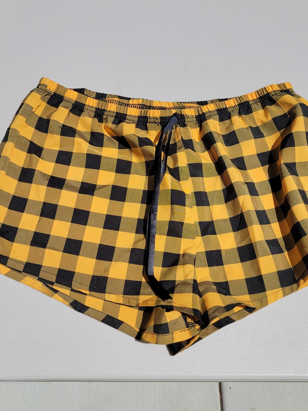 SHEIN Yellow and Black Plaid Athletic Lounge Shorts